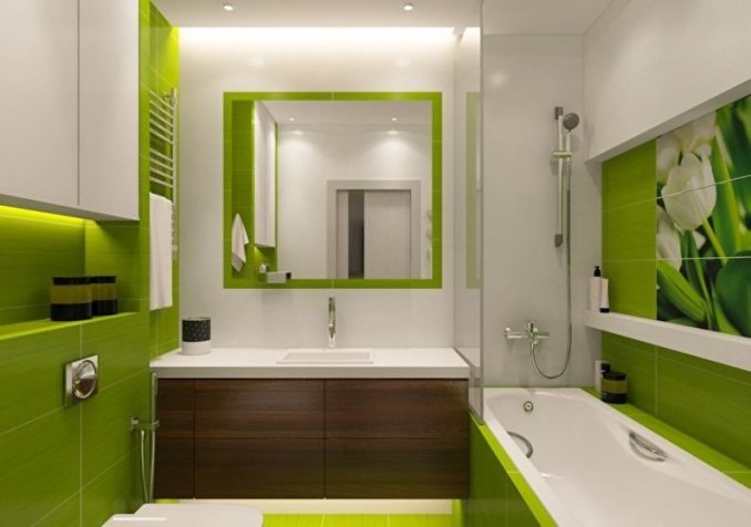 Дизайн бело-зеленой ванной